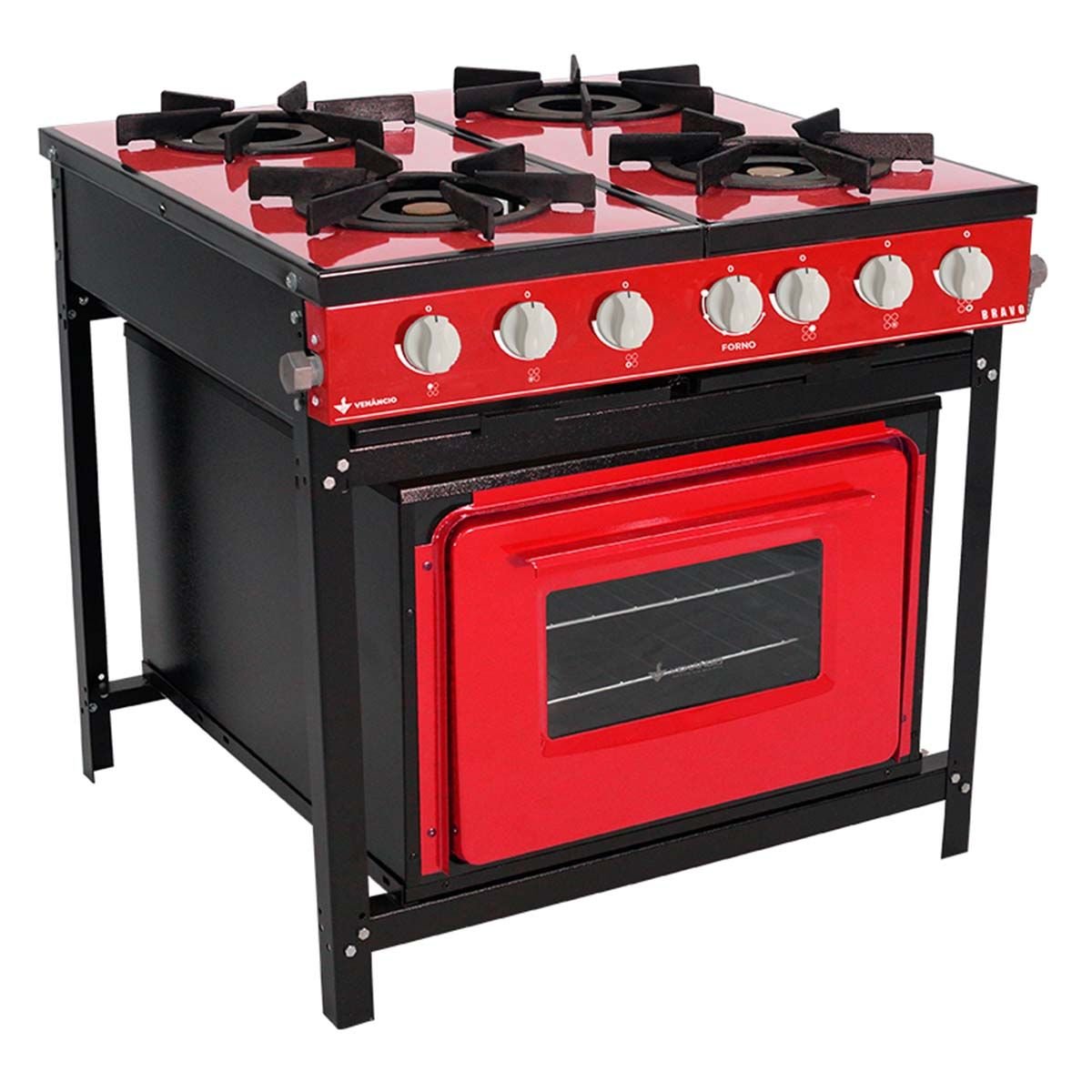 Fogao 4 Queim. Bravo C/ Forno Vermelho Venancio